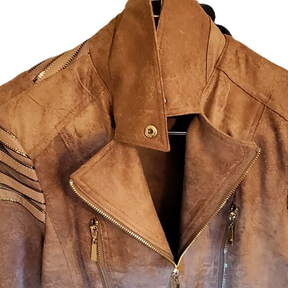 Frank Lyman Montreal | New Never Worn Chestnut Moto Jacket w/ Gold Embellishment - Picture 10 of 16